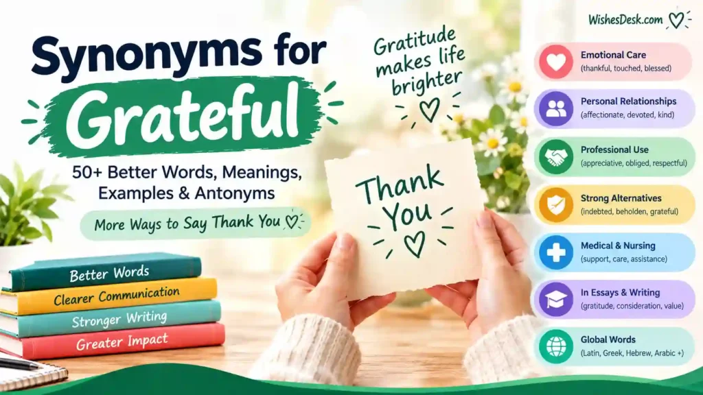 Synonyms for Grateful