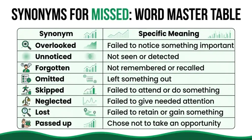 Synonym for Missed