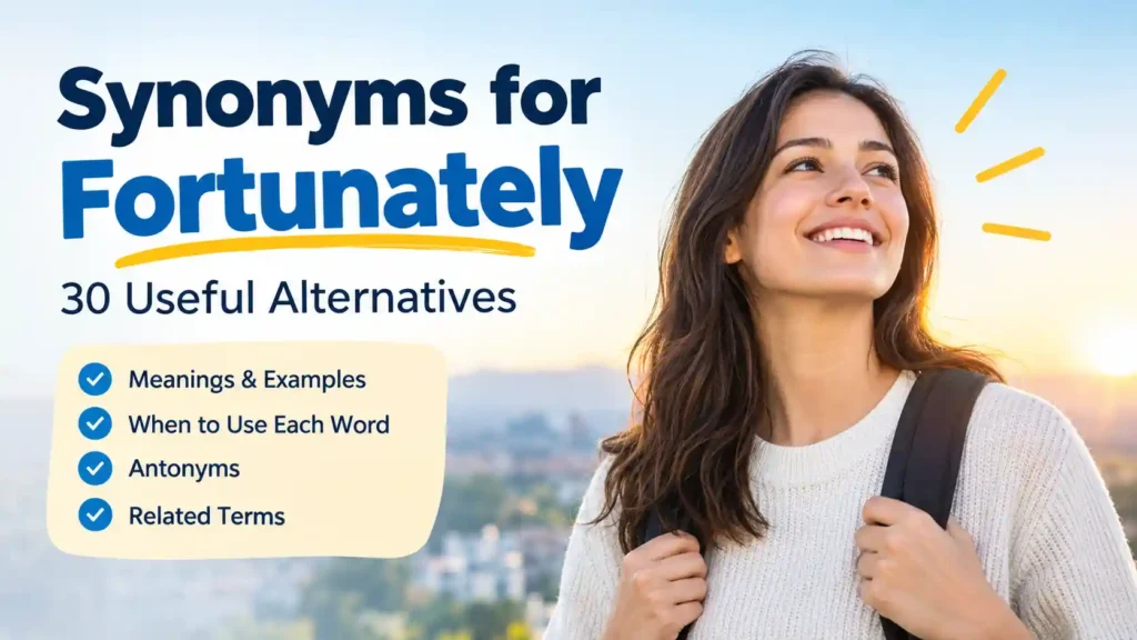 Synonyms for Fortunately